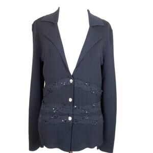 VERTIGO Paris Black Rhinestone, Lace, and‎ Sequin Button Down V-Neck Size Small